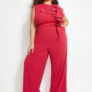 22/24 -Tall Ruffle Bow Wide-Leg Jumpsuit- Cherry Color- NOT BLACK